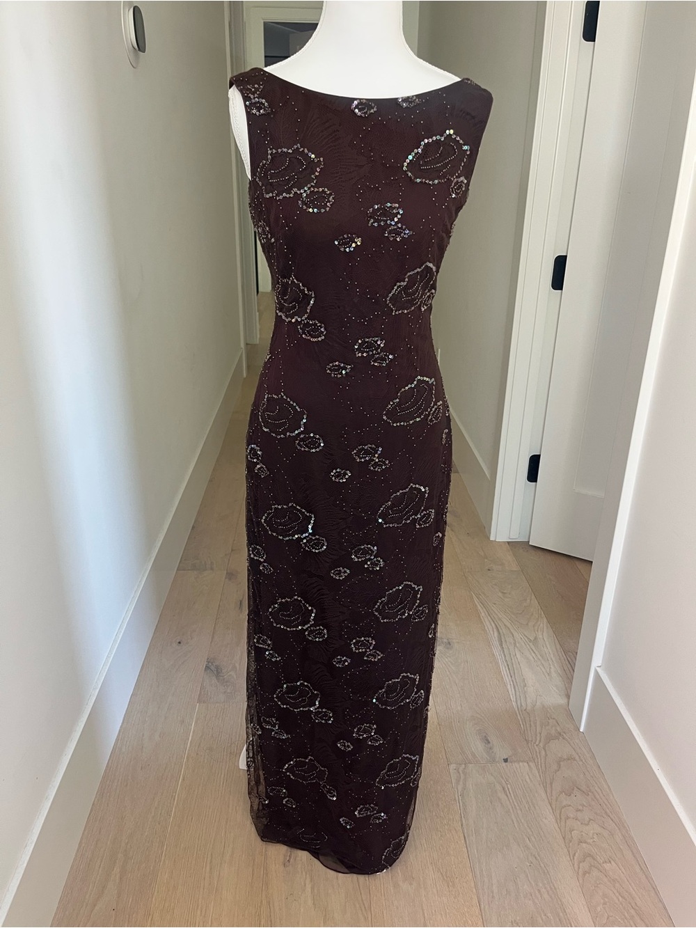 90s silk  Beaded Brown Evening Gown